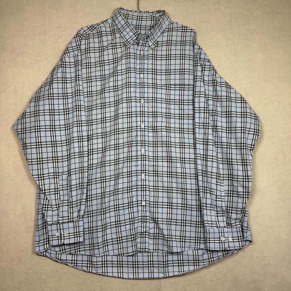 Burberry London Shirt Mens XXL Button Down Plaid Shirt Blue Nova Check Flaws